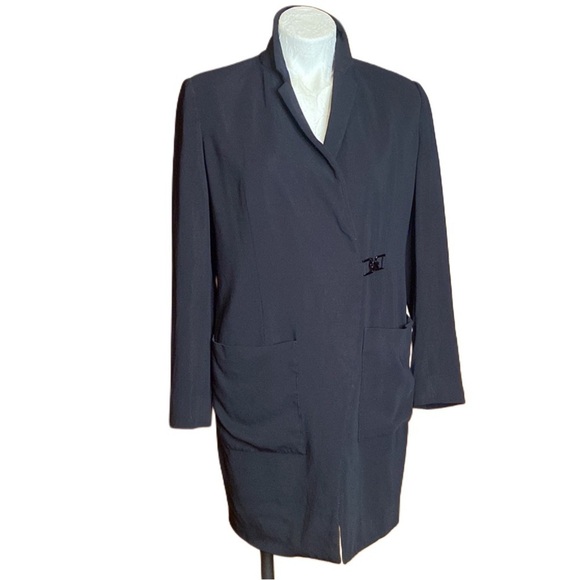 Carlisle New York Black Viscose fully lined Blazer Jacket front pockets Sz 8 - Picture 1 of 14